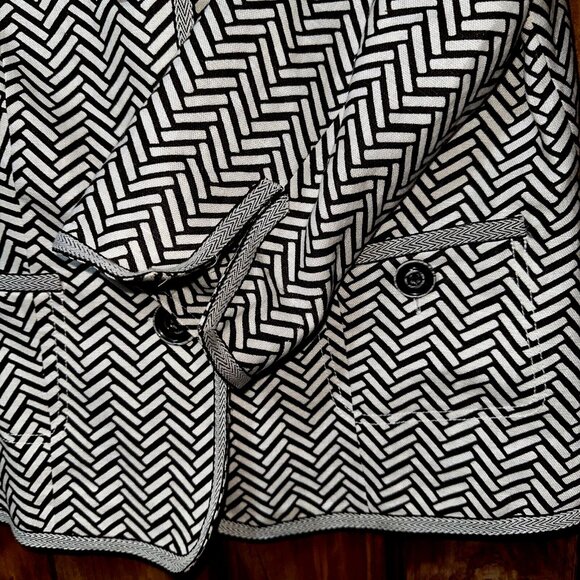 Peck & Peck 100% Linen Blazer Herringbone Print Brown White Lined Retro Mod 10 - Picture 5 of 10